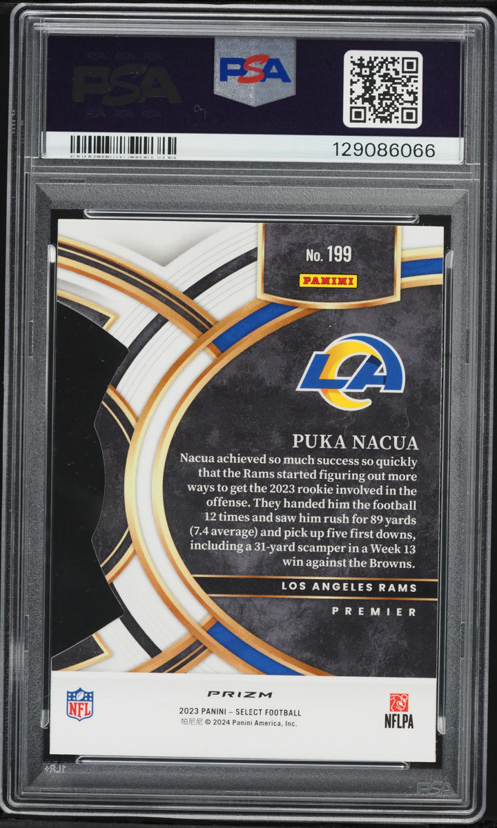 2023 Select Premier Zebra Prizm Die-Cut Puka Nacua ROOKIE #199 PSA