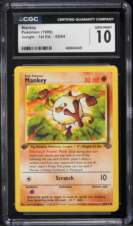 first edition mankey pokemon card 2000 Pokmon Team Rocket 1st 61/82 CGC 9.5 Gem Mint Oblivion Collectibles Common Card Type No. 56, Mankey, the pig