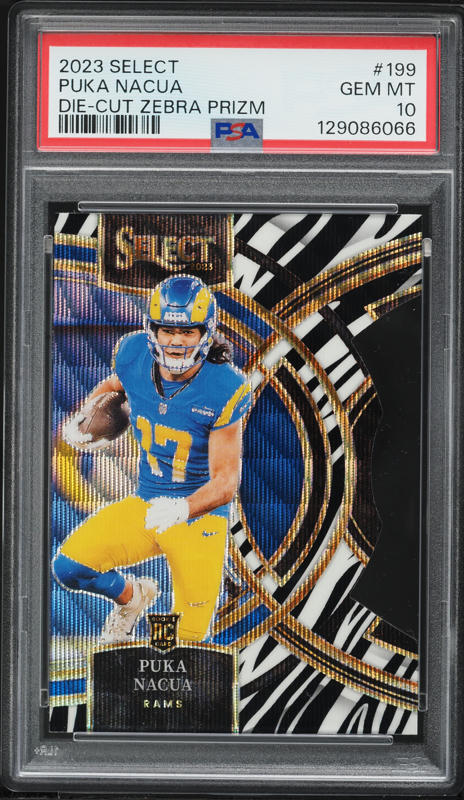 2023 Select Premier Zebra Prizm Die-Cut Puka Nacua ROOKIE #199 PSA