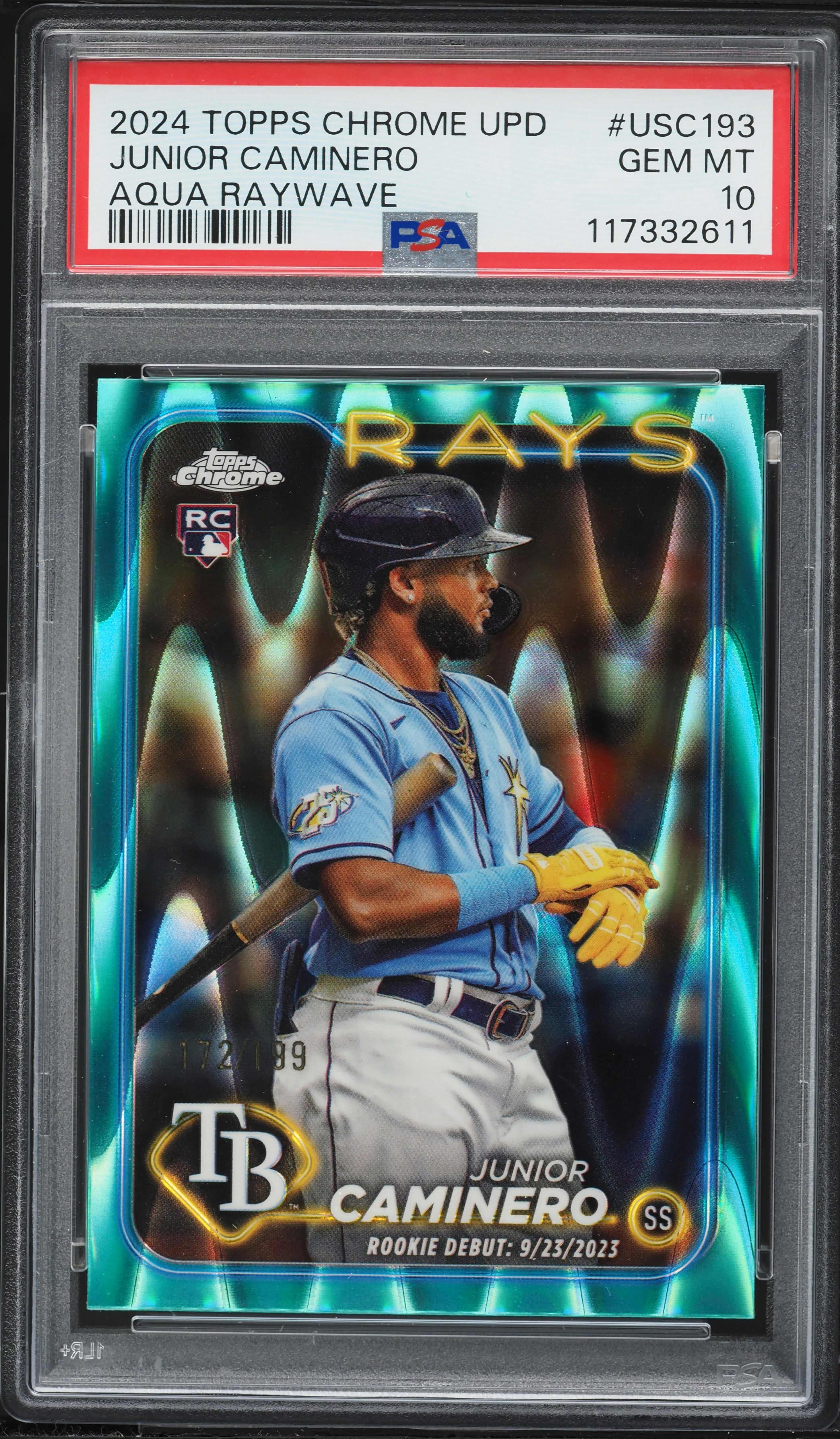 2024 Topps Chrome Update Aqua RayWave Ref Junior Caminero ROOKIE 