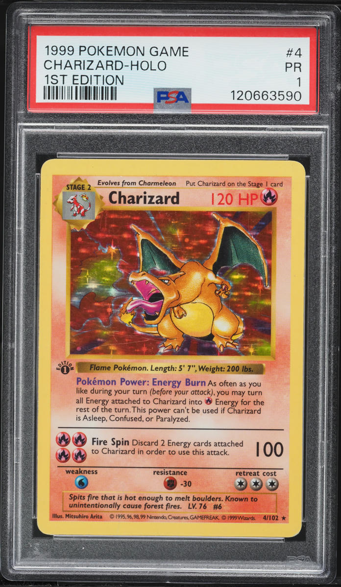1999 Pokemon Base Set Shadowless 1st Edition Holo Charizard #4 PSA 1 PR