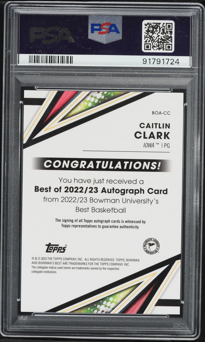 2022 Bowman University Best Caitlin Clark ROOKIE AUTO DNA 10 #BOA-CC PSA 10 GEM MINT