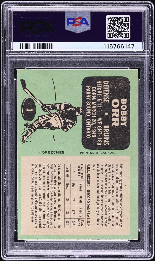 1970 O-Pee-Chee Hockey Bobby Orr #3 PSA 7 NRMT