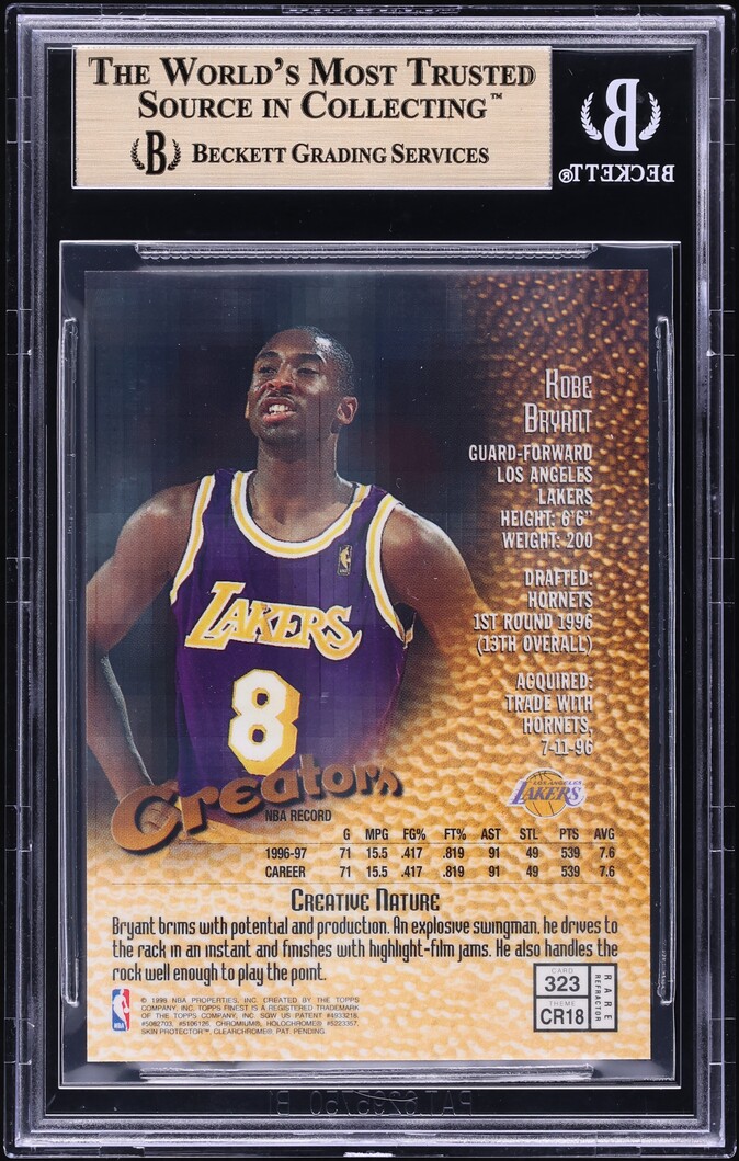 1997 Finest Gold Refractor Kobe Bryant #323 BGS 9.5 GEM MINT