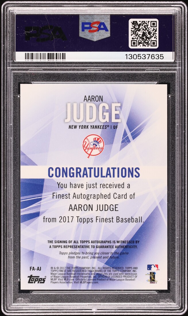 2017 Finest Orange Refractor Aaron Judge ROOKIE AUTO /25 #FA-AJ PSA 10 GEM MINT