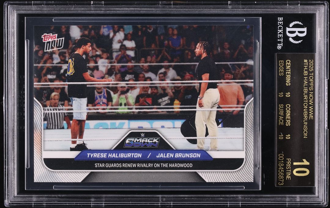 2025 Topps Now WWE Tyrese Haliburton & Jalen Brunson #THJB BGS 10 PRISTINE, BLACK LABEL