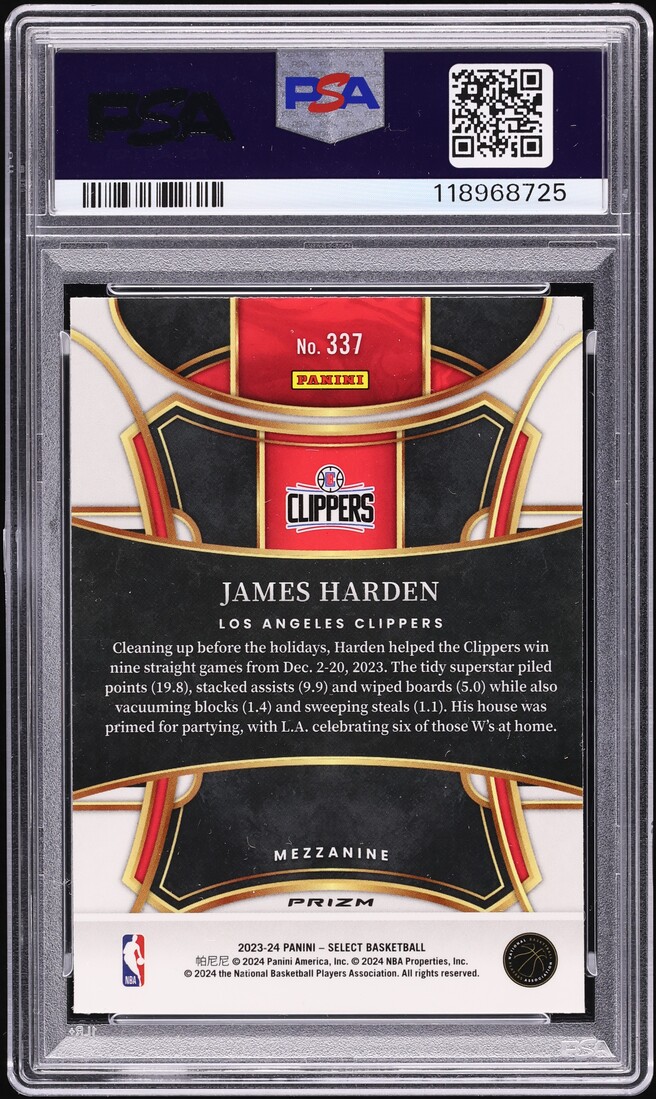 2023 Select Mezzanine Tiger Prizm James Harden #337 PSA 10 GEM MINT