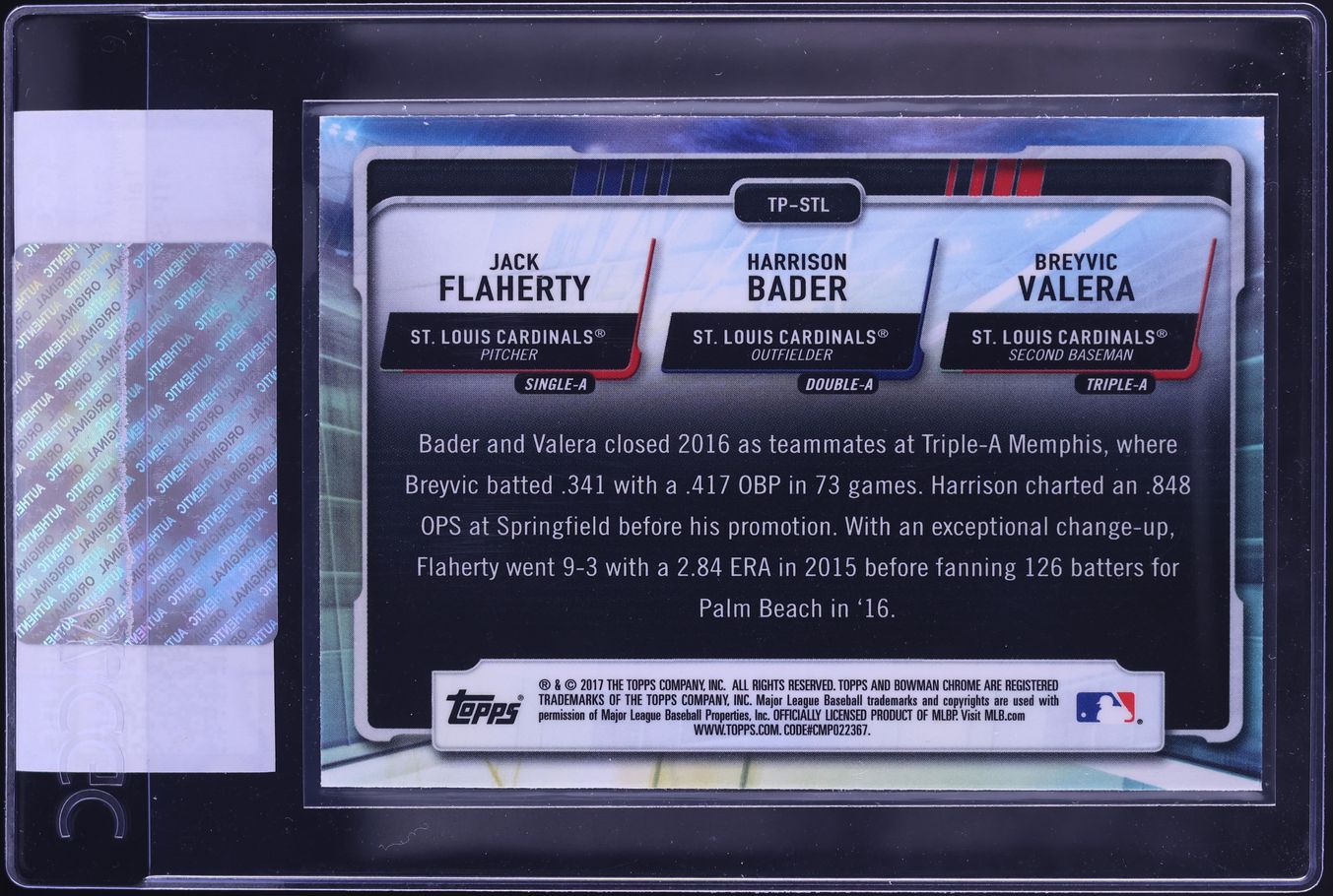 2017 Bowman Chrome Talent Pipeline Flaherty Bader Valera #TP-STL CGC AUTH