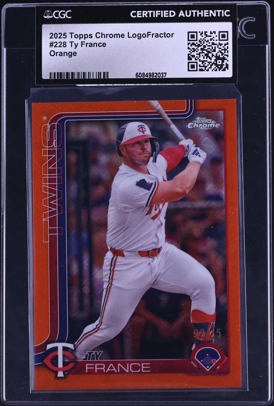 2025 Topps Chrome LogoFractor Orange Ty France /25 #228 CGC AUTH