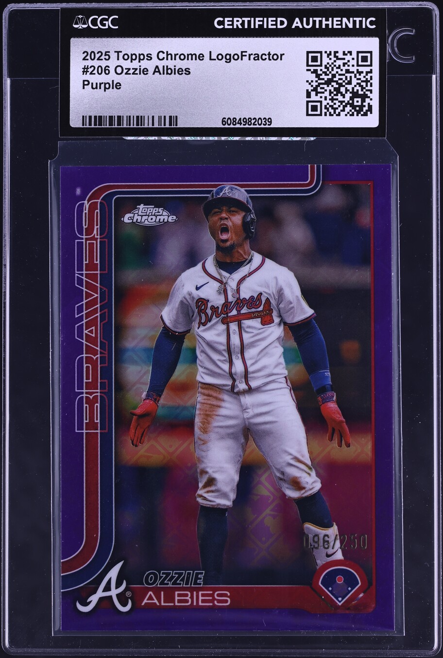 2025 Topps Chrome Logofractor Purple Ozzie Albies /250 #206 CGC