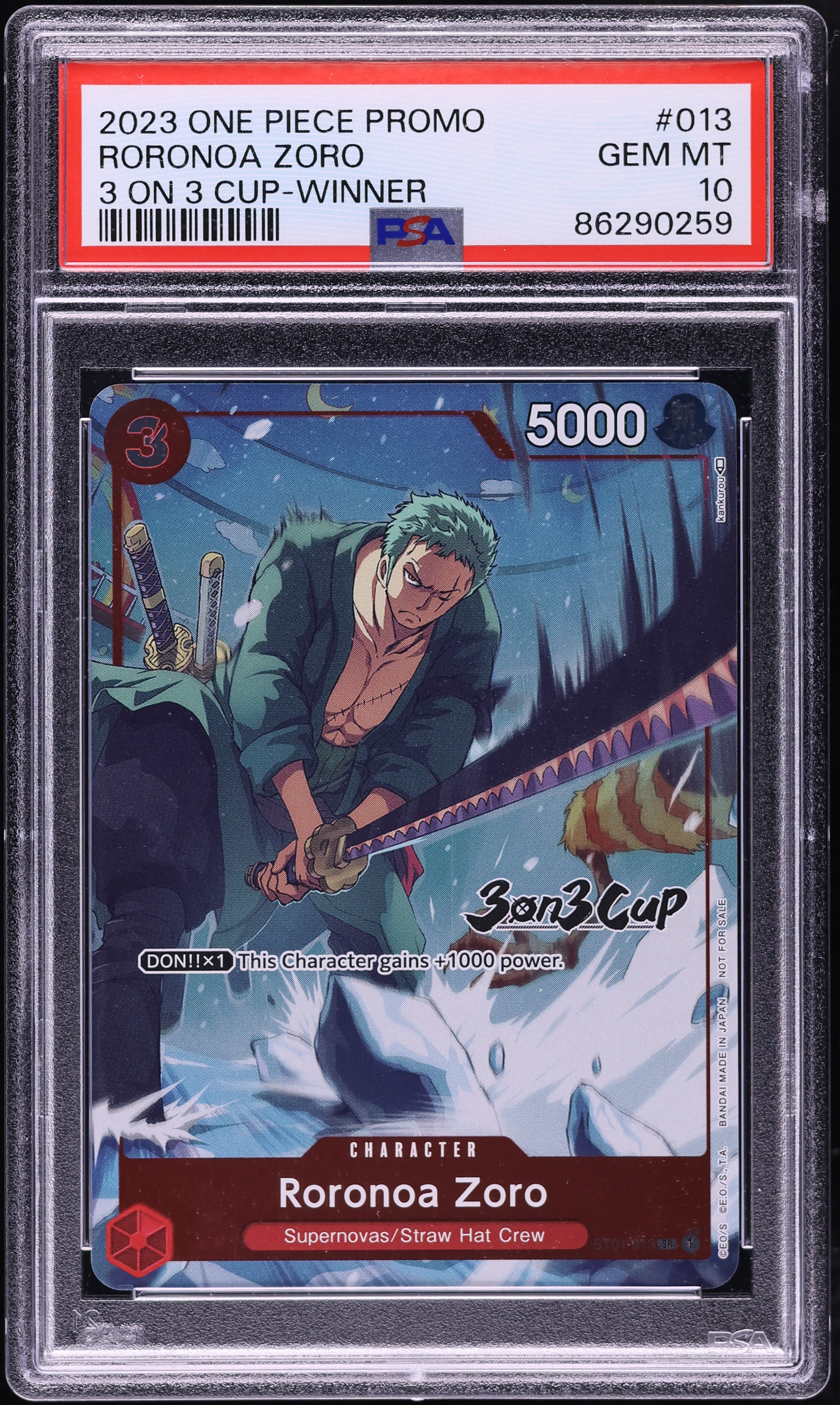 2023 One Piece Promos 3 on 3 Cup-Winner Roronoa Zoro #ST01-013 PSA