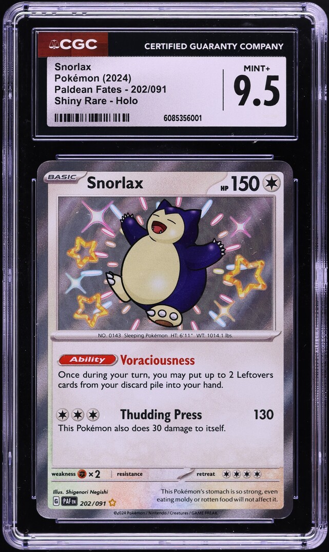 2024 Pokemon Scarlet & Violet Paldean Fates Holo Shiny Snorlax #202 CGC 9.5 MINT+