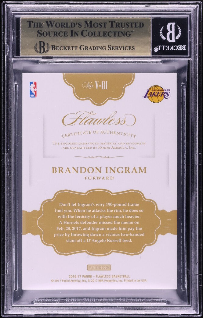 2016 Panini Flawless Vertical Platinum Brandon Ingram ROOKIE PATCH AUTO 1/1 #38 BGS 9.5 GEM