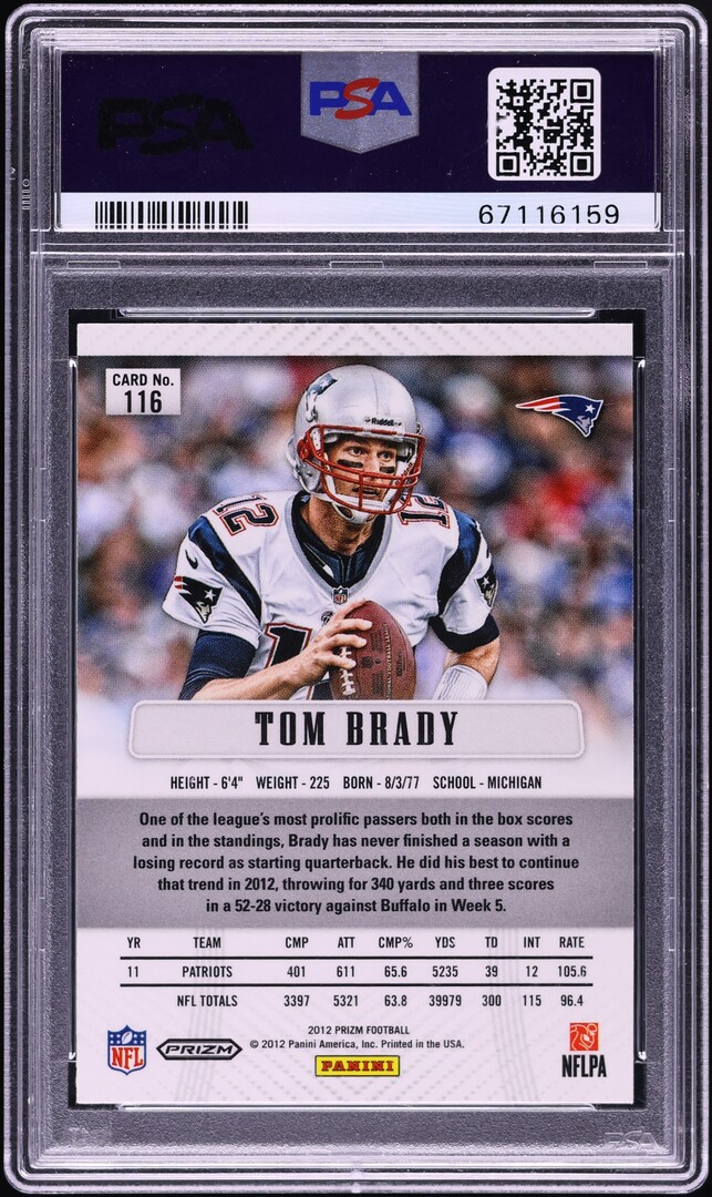 2012 Panini Prizm Silver Tom Brady #116 PSA 9 MINT