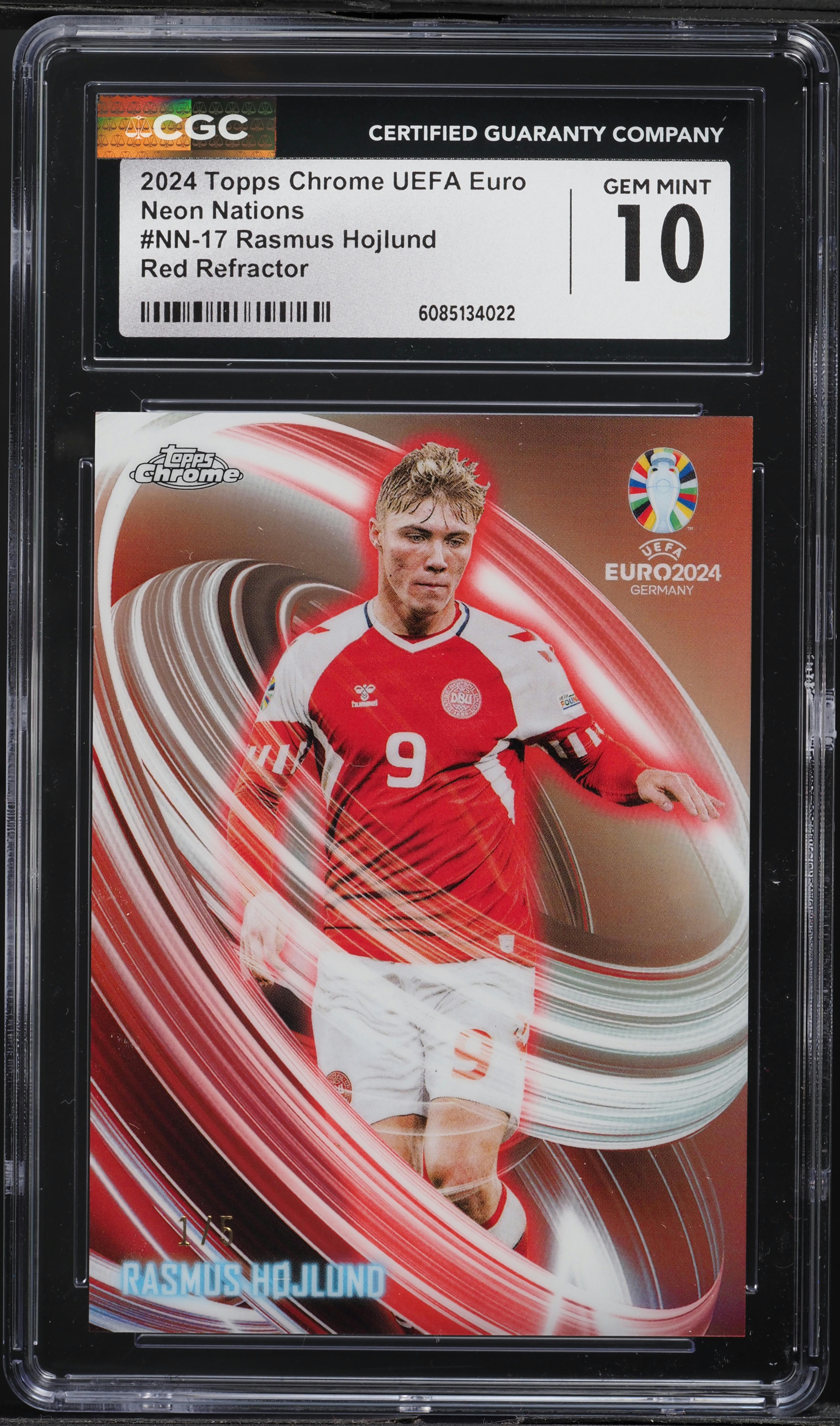 2024 Topps Chrome UEFA Euro Neon Nations Red Refractor Rasmus