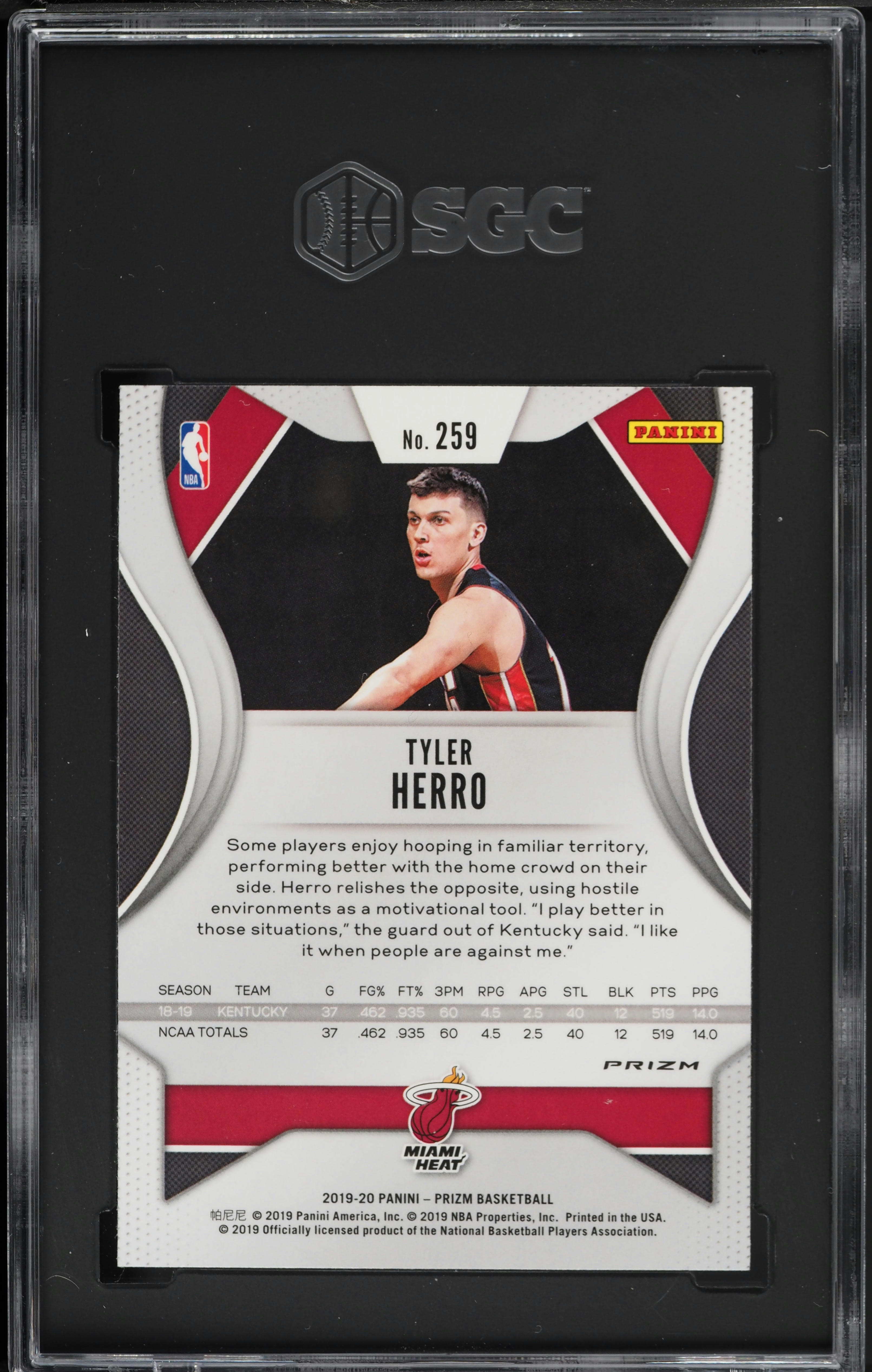 2019 Panini Prizm Pink Ice Tyler Herro ROOKIE #259 SGC 9 MINT on