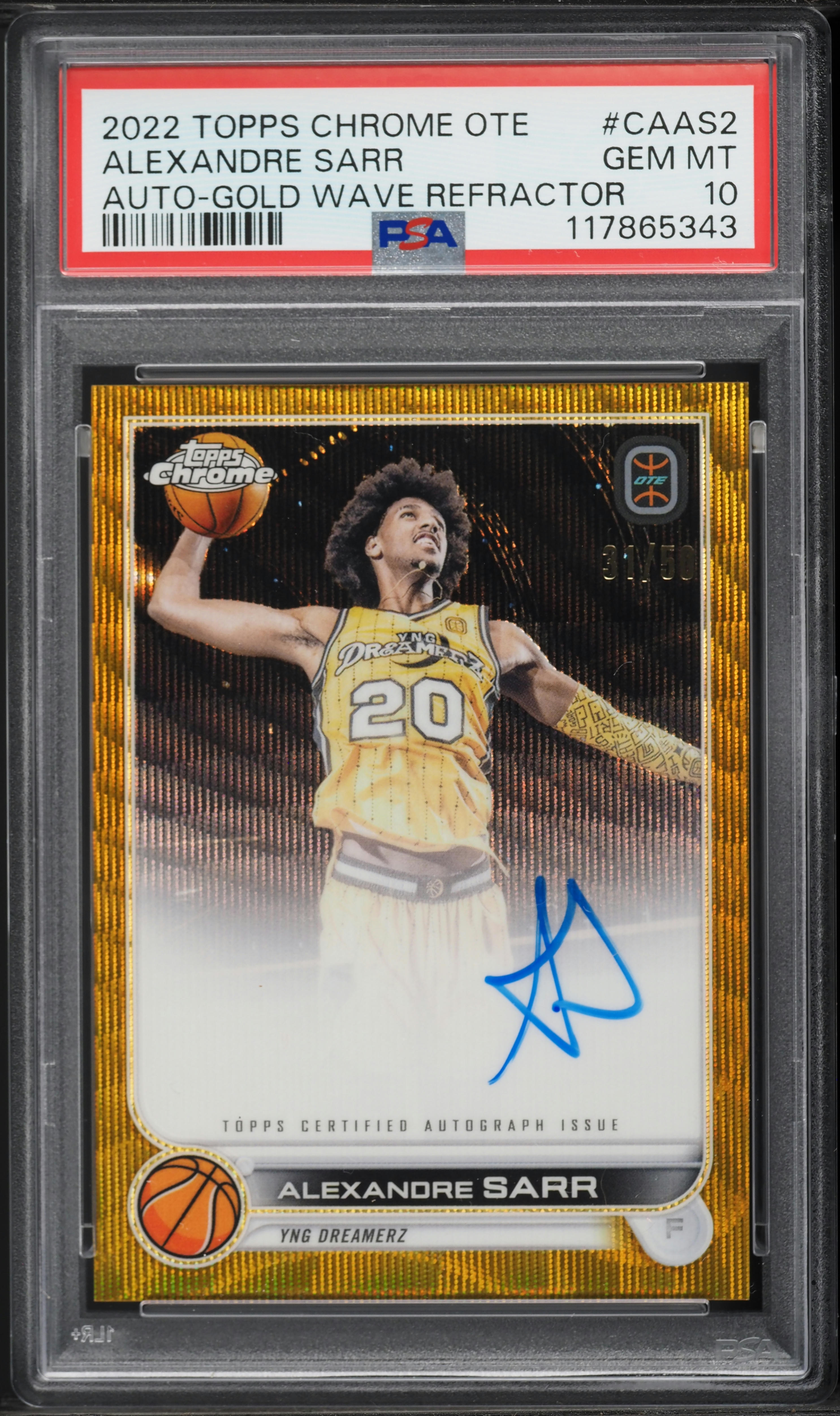 2022 Topps Chrome Overtime Elite Gold Wave Ref Alexandre Sarr RC