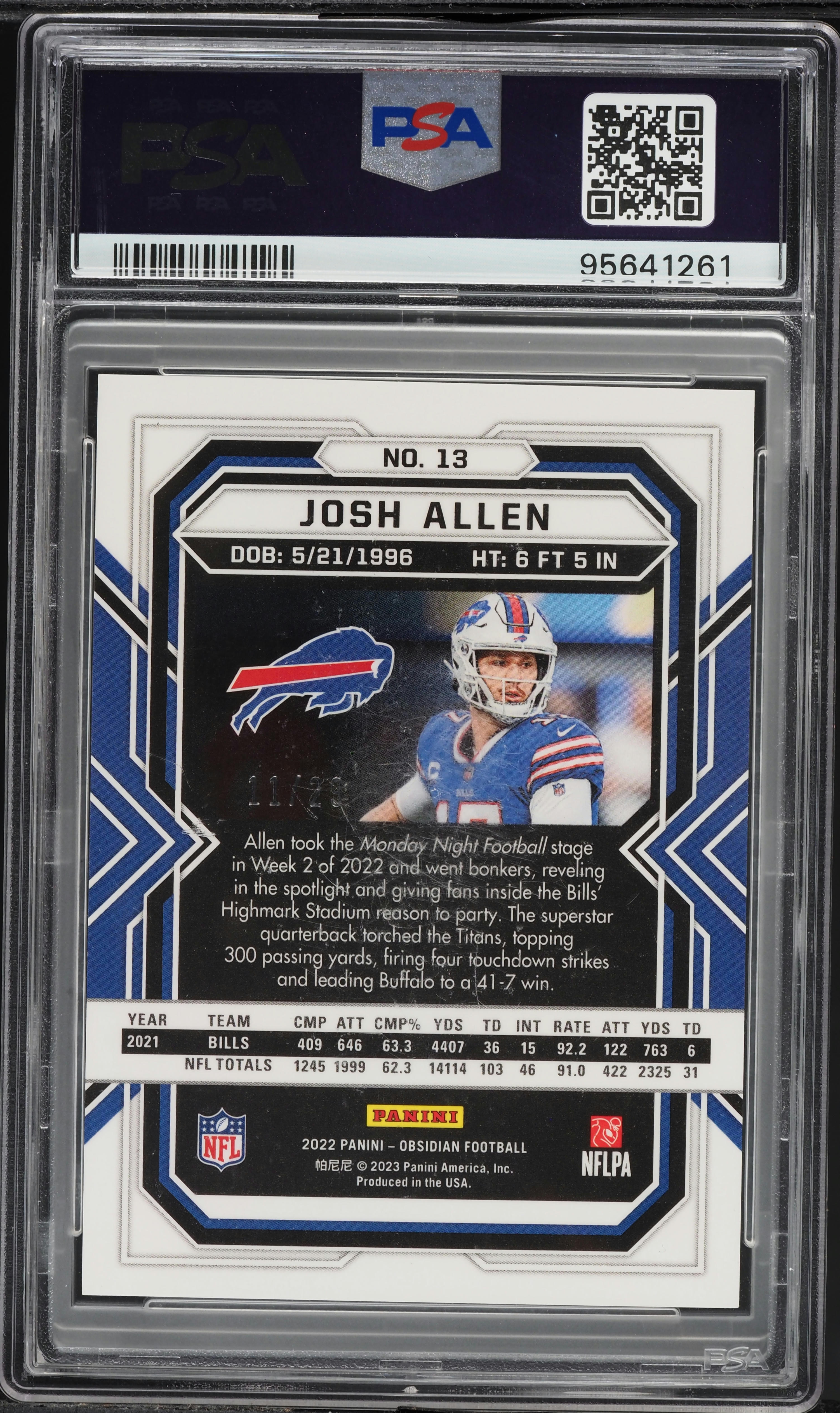 2022 Panini Obsidian Electric Etch Red Flood Josh Allen /29 #13