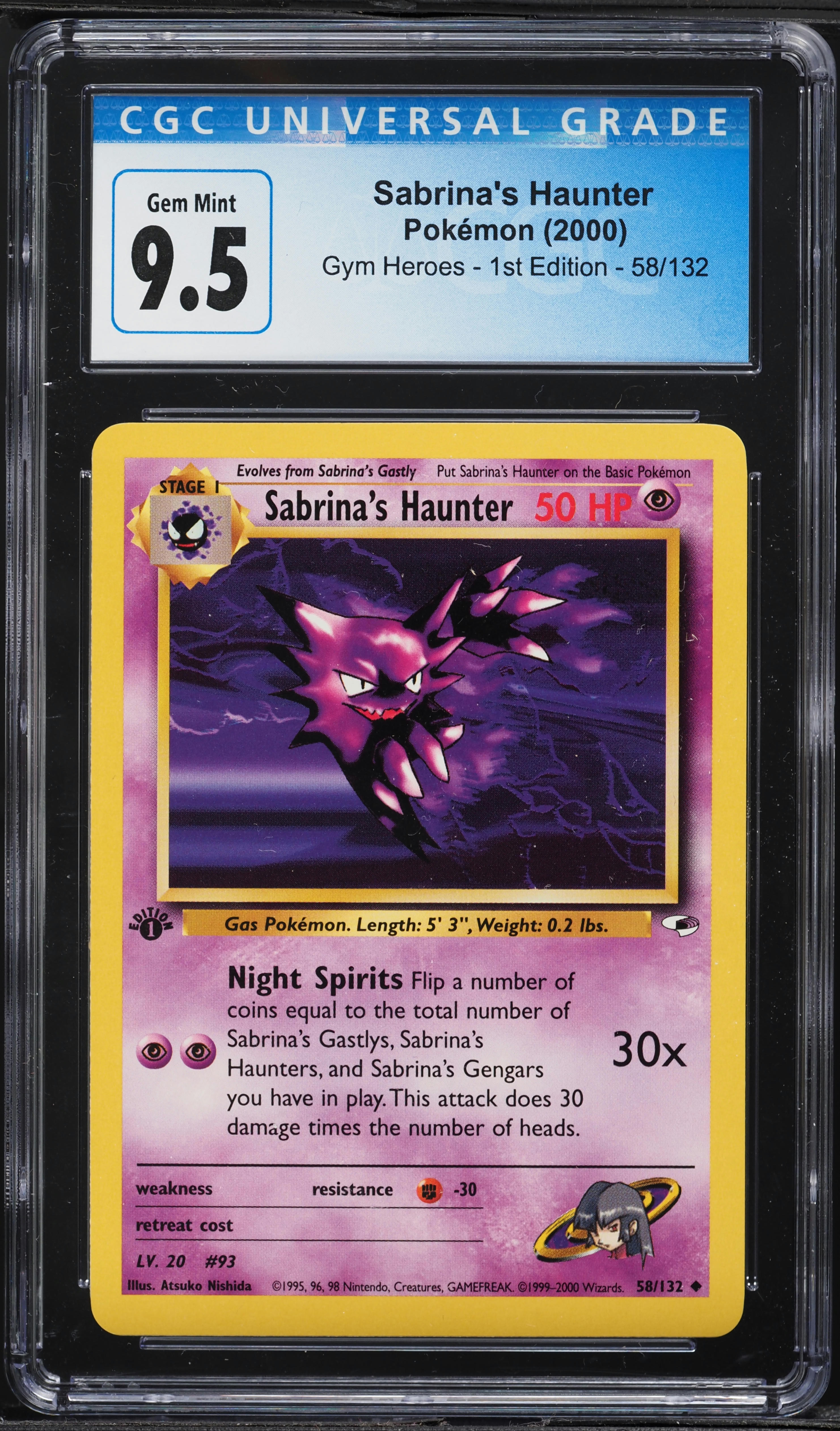 2000 Pokemon Gym Heroes 1st Edition Sabrina's Haunter #58 CGC 9.5