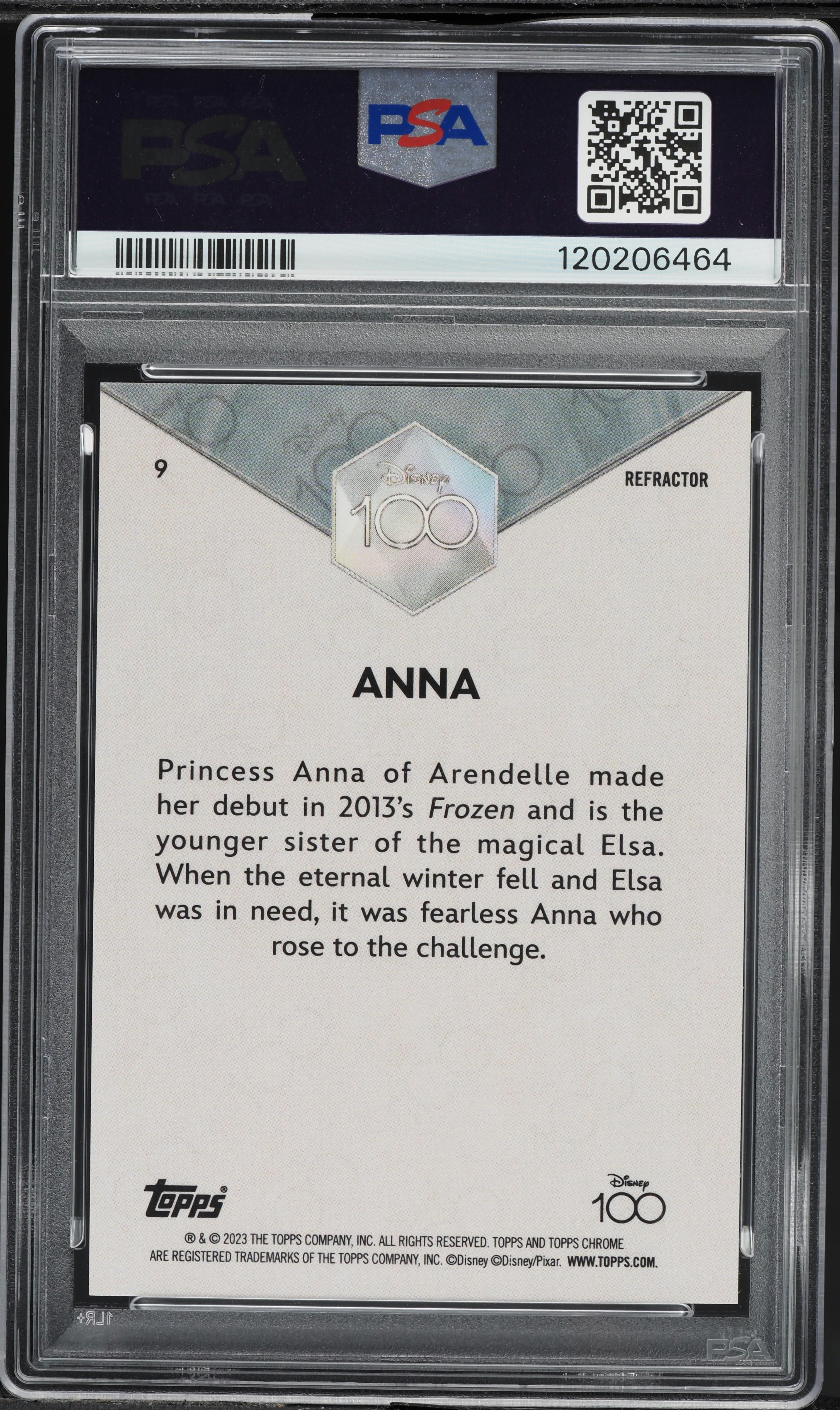 2023 Topps Chrome Disney 100 Refractor Anna #9 PSA 9 MINT on