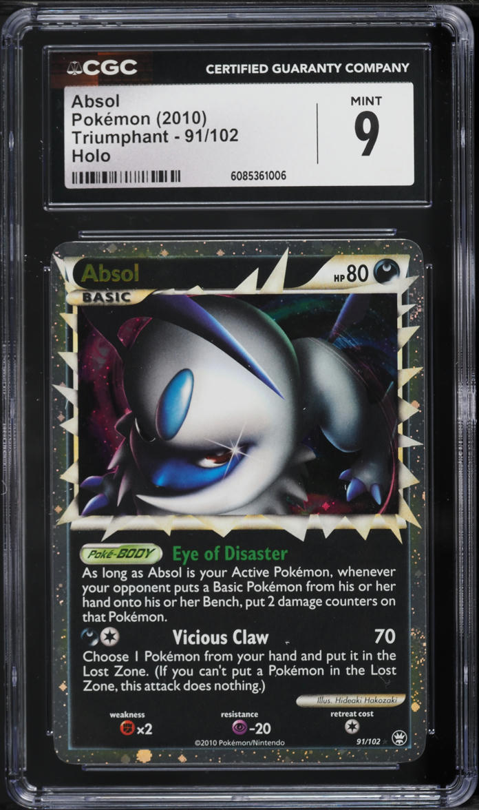 2010 Pokemon HeartGold & SoulSilver Triumphant Holo Absol #91 CGC 9 MINT