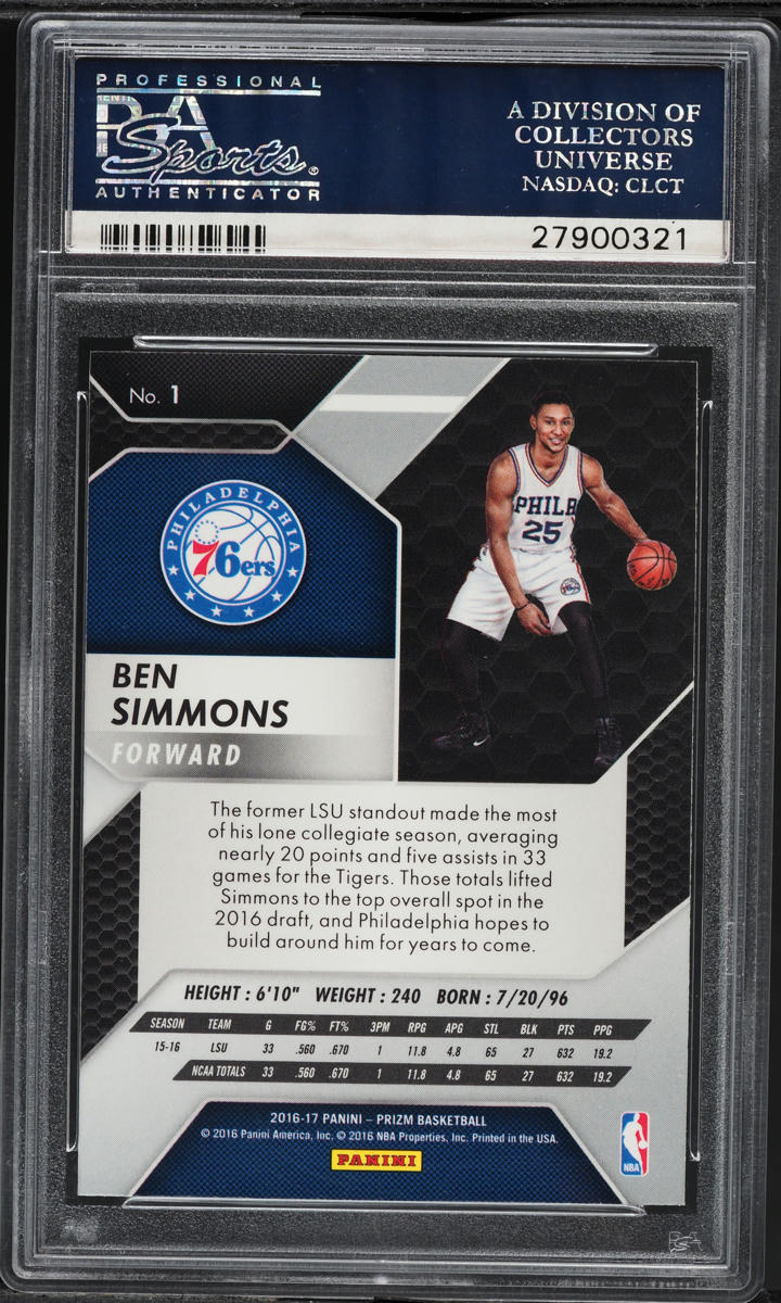 2016 Panini Prizm Ben Simmons ROOKIE #1 PSA 10 GEM MINT on