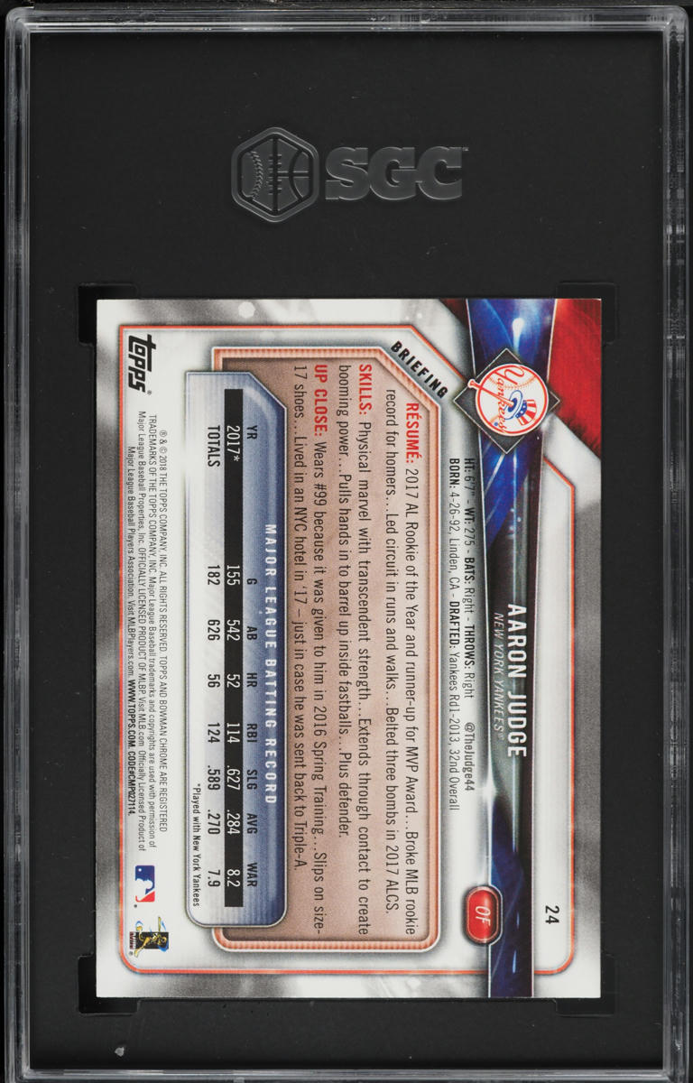 2018 Bowman Aaron Judge #24 SGC 9.5 MINT+