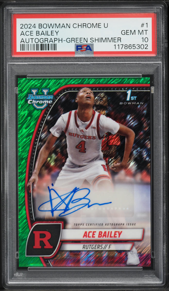 2024 Bowman Chrome University Green Shimmer Ace Bailey ROOKIE AUTO #1 PSA 10