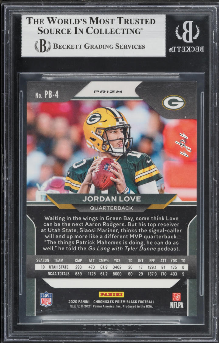 2020 Panini Prizm Black Finite Jordan Love ROOKIE 1/1 #PB-4 BGS 8 NM-MT
