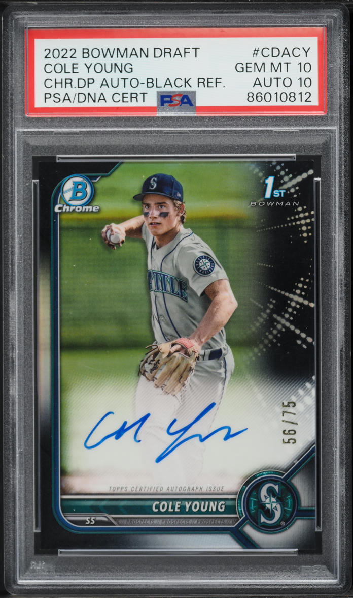 2022 Bowman Chrome Draft Black Refractor Cole Young PROSPECT AUTO DNA 10 /75 #CDACY PSA 10 GEM