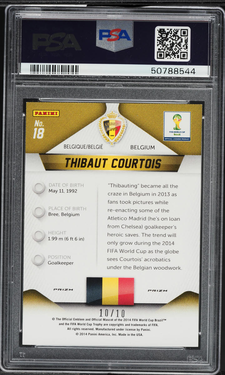 2014 Panini Prizm World Cup Gold Thibaut Courtois 10/10 #18 PSA 10 GEM MINT
