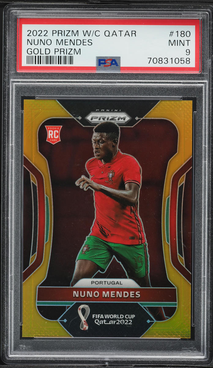2022 Panini Prizm World Cup Qatar Gold Prizm Nuno Mendes ROOKIE /10 #180 PSA 9 MINT
