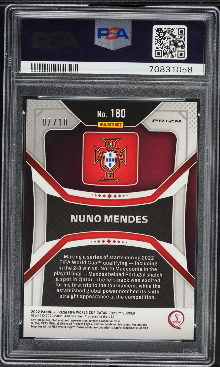 2022 Panini Prizm World Cup Qatar Gold Prizm Nuno Mendes ROOKIE /10 #180 PSA 9 MINT