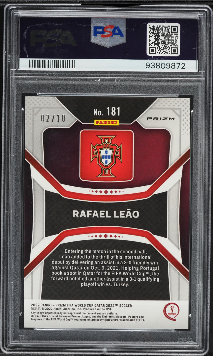 2022 Panini Prizm World Cup Qatar Gold Prizm Rafael Leao /10 #181 PSA 8 NM-MT