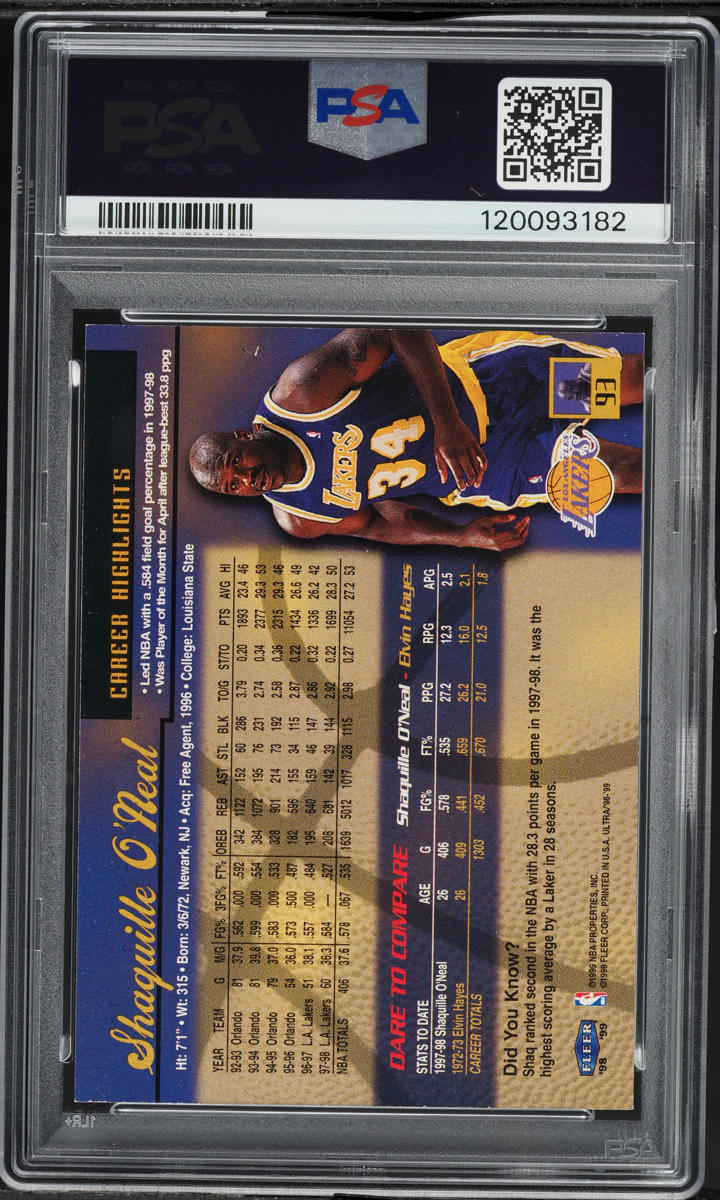 1998 Ultra Basketball Shaquille O'Neal #93 PSA 7 NRMT