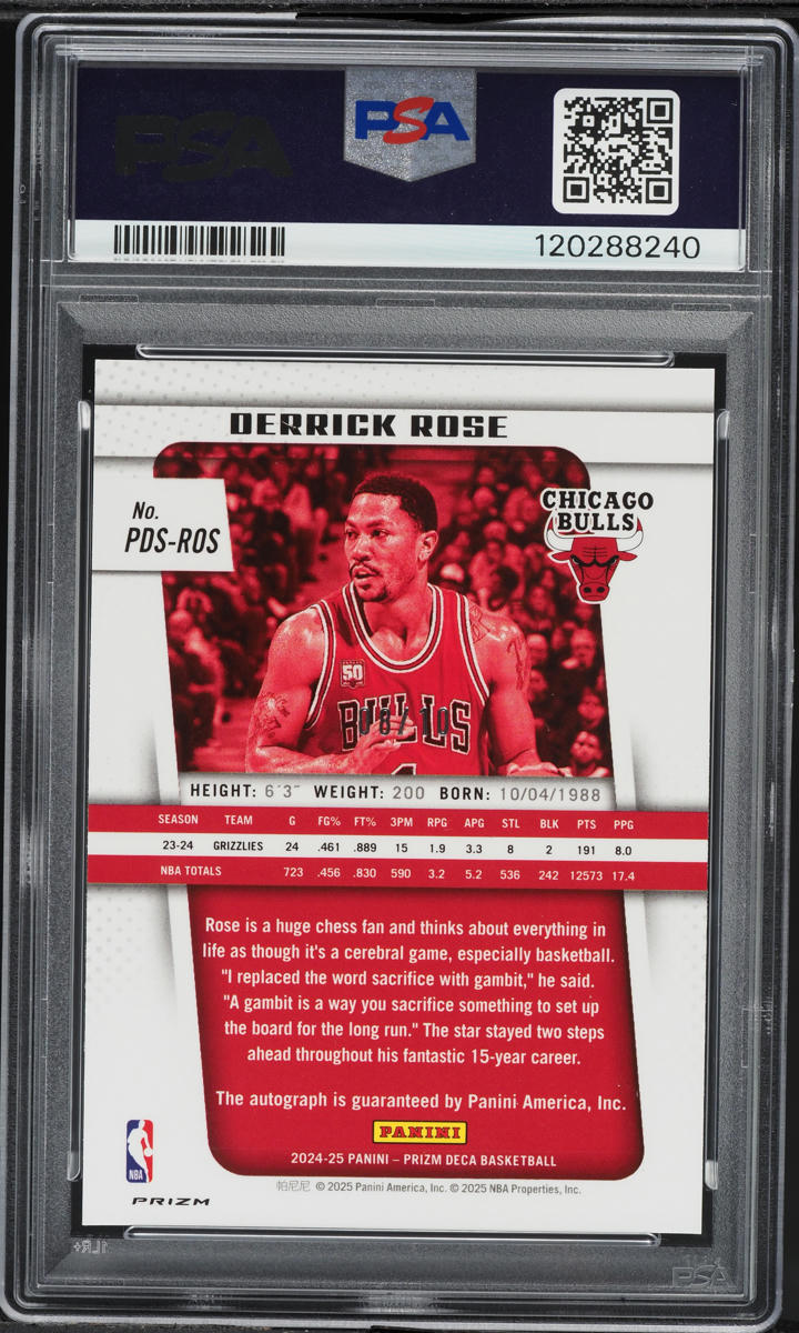 2024 Panini Prizm Deca Signatures Gold Derrick Rose AUTO #PDSROS PSA 9 MINT