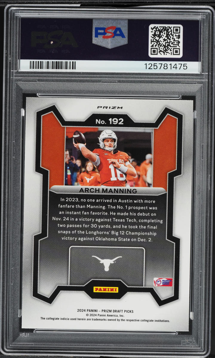 2024 Panini Prizm Draft Picks Silver Arch Manning ROOKIE #192 PSA 8 NM-MT