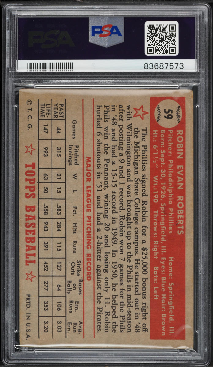 1952 Topps Robin Roberts #59 PSA 1.5 FR