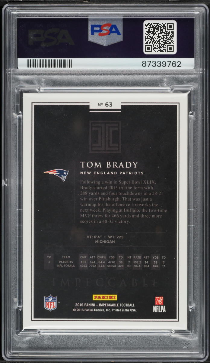 2016 Panini Impeccable Silver Tom Brady /25 #63 PSA 9 MINT