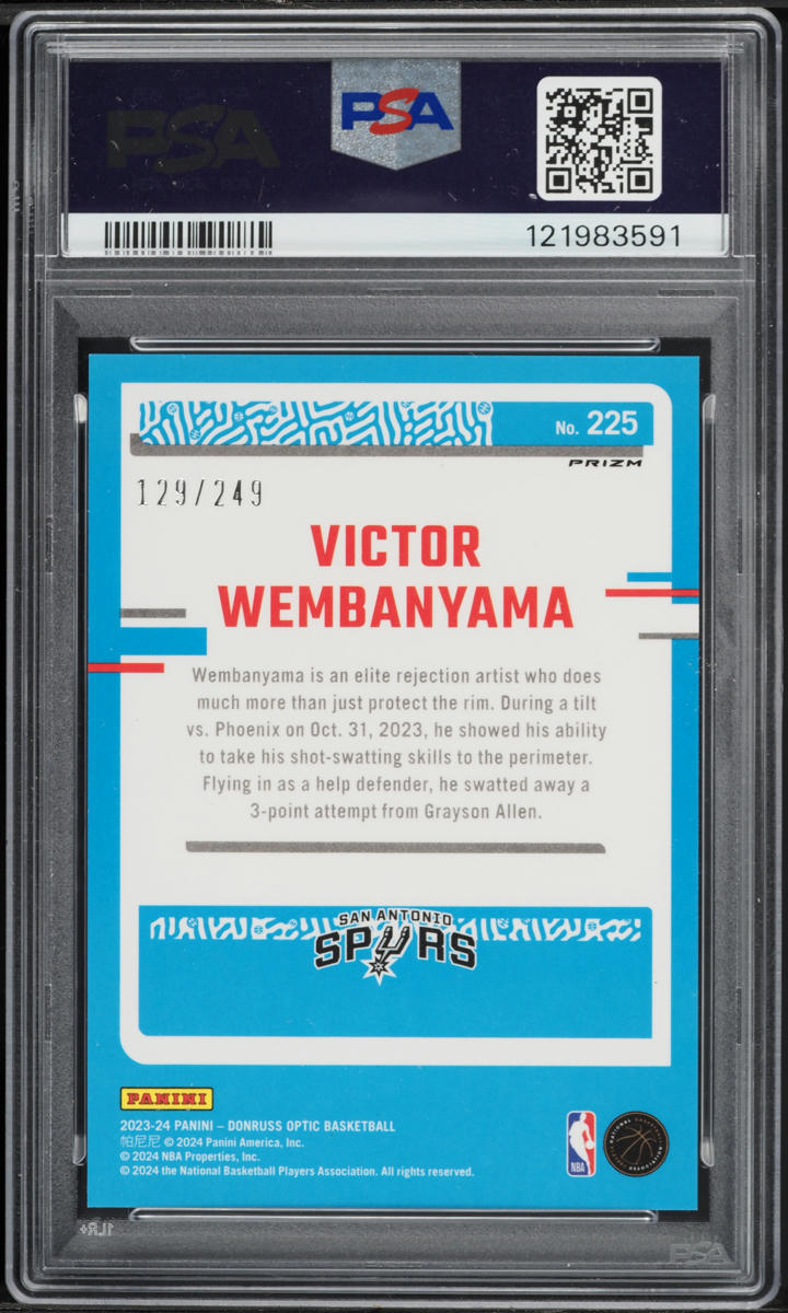 2023 Donruss Optic Blue Seismic Victor Wembanyama ROOKIE /249 #225 PSA 10 GEM MINT