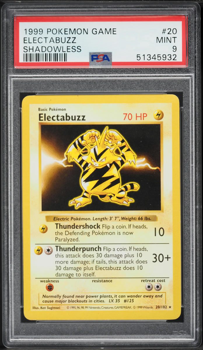 1999 Pokemon Base Set Shadowless Electabuzz #20 PSA 9 MINT