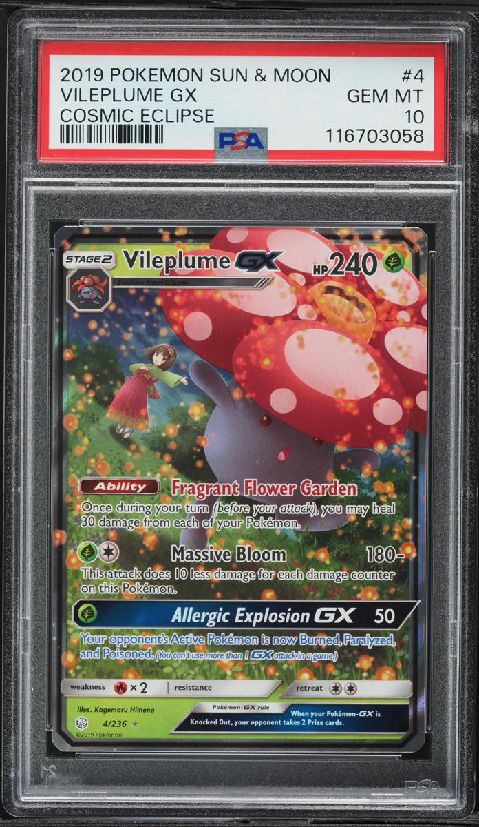 2019 Pokemon Sun & Moon Cosmic Eclipse Vileplume GX #4 PSA 10 GEM MINT
