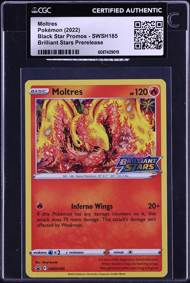2022 Pokemon Sword & Shield Promo Brilliant Stars Prerelease Moltres #SWSH185 CGC AUTH