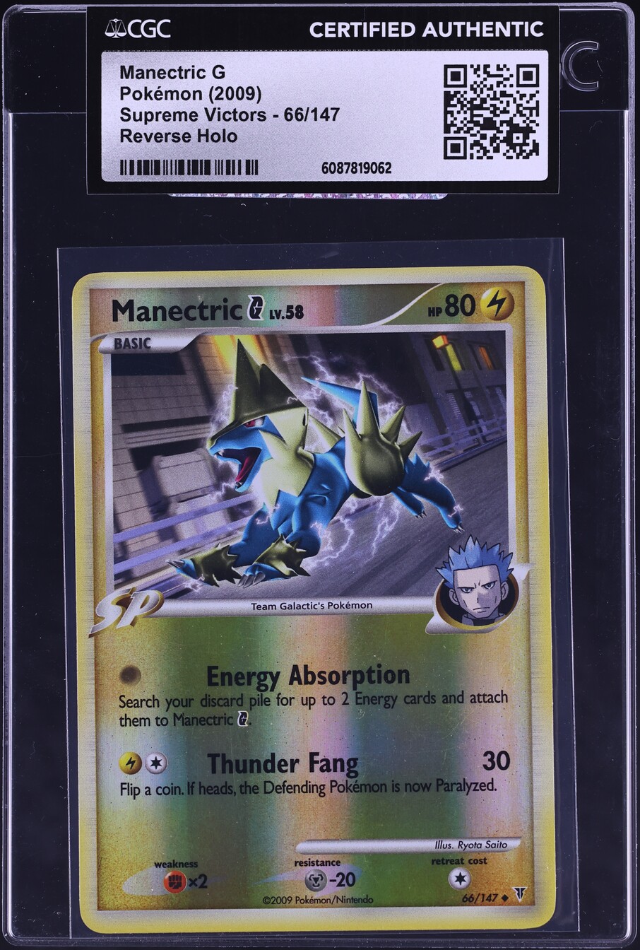2009 Pokemon Platinum Supreme Victors Reverse Holo Manectric G #66 CGC AUTH on Fanatics Collect 2009 Pokemon Platinum Supreme Victors Reverse Holo Manectric G #66 CGC AUTH on Fanatics Collect