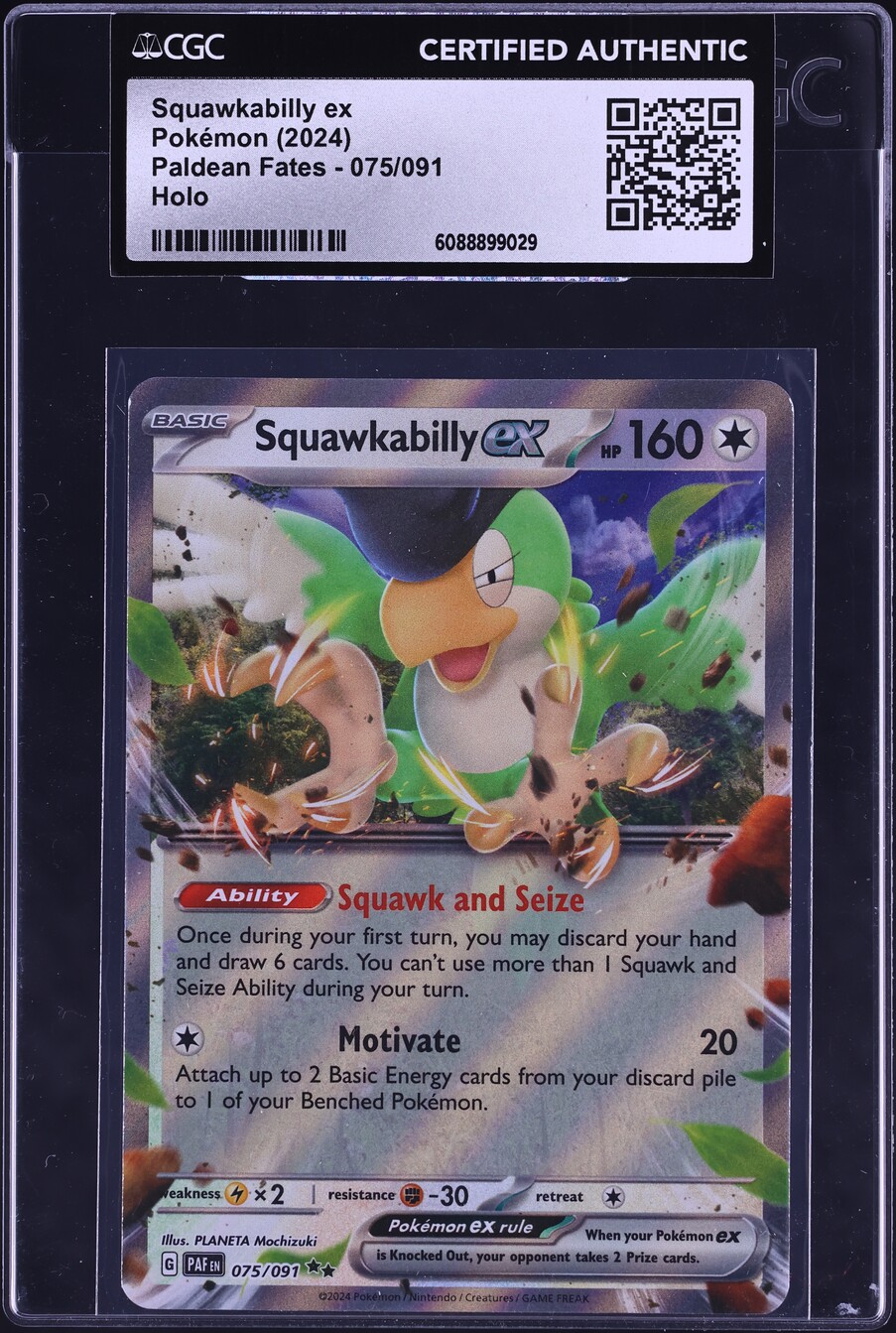 2024 Pokemon Scarlet & Violet Paldean Fates Squawkabilly ex #75 CGC AUTH on Fanatics Collect 2024 Pokemon Scarlet & Violet Paldean Fates Squawkabilly ex #75 CGC AUTH on Fanatics Collect