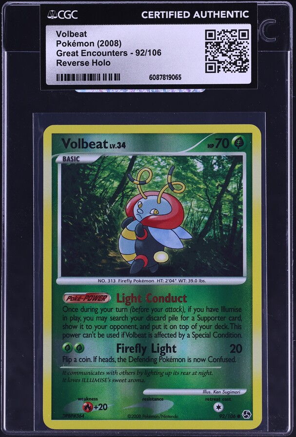 2008 Pokemon Diamond & Pearl Great Encounters Reverse Holo Volbeat #92 CGC AUTH