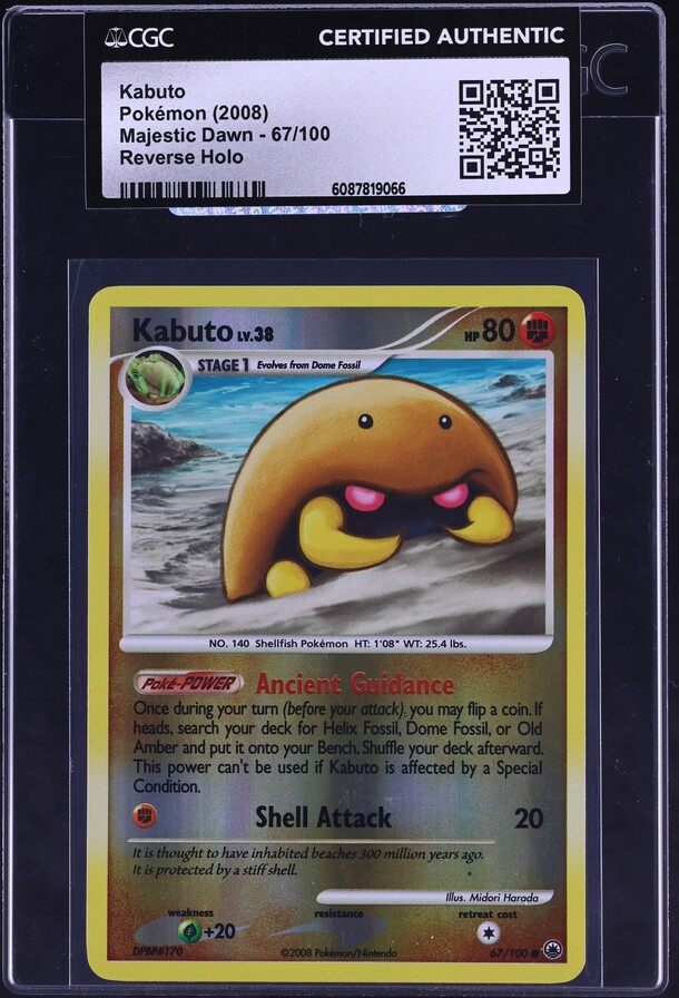 2008 Pokemon Diamond & Pearl Majestic Dawn Reverse Holo Kabuto #67 CGC AUTH