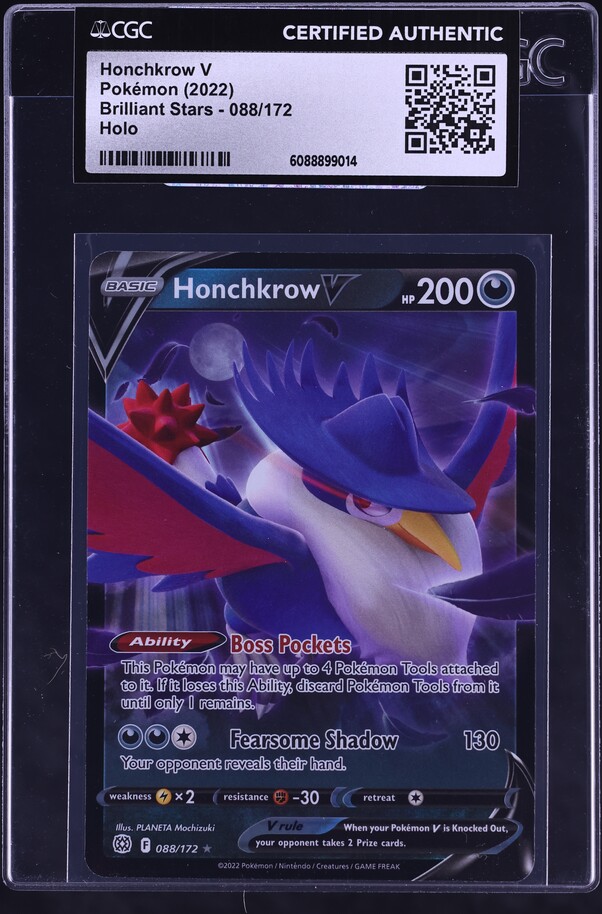 2022 Pokemon Sword & Shield Brilliant Stars Holo Honchkrow V #88 CGC AUTH