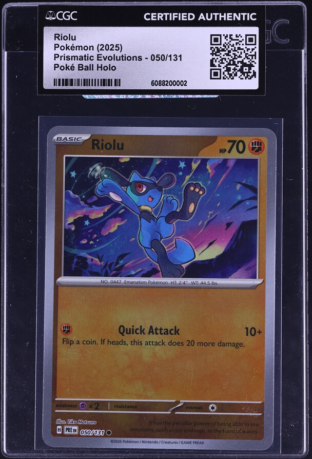 2025 Pokemon Scarlet & Violet Prismatic Evolutions Poke Ball Holo Riolu #50 CGC AUTH