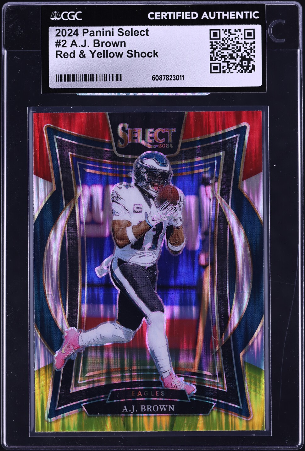2024 Select Concourse Red & Yellow Shock Prizm A.J. Brown #2 CGC AUTH